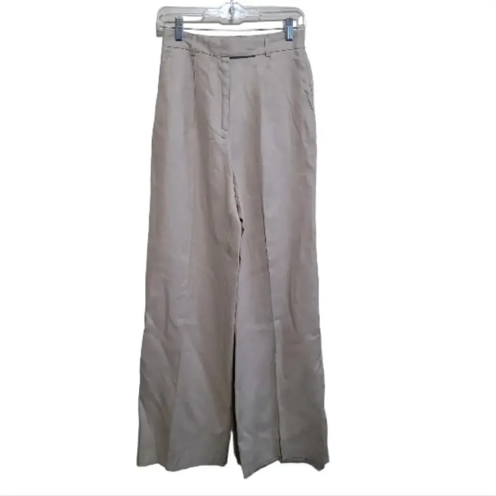 Zara Women's Khaki Linen Wideleg Trouser Pants With Pockets Size XSmall NWT